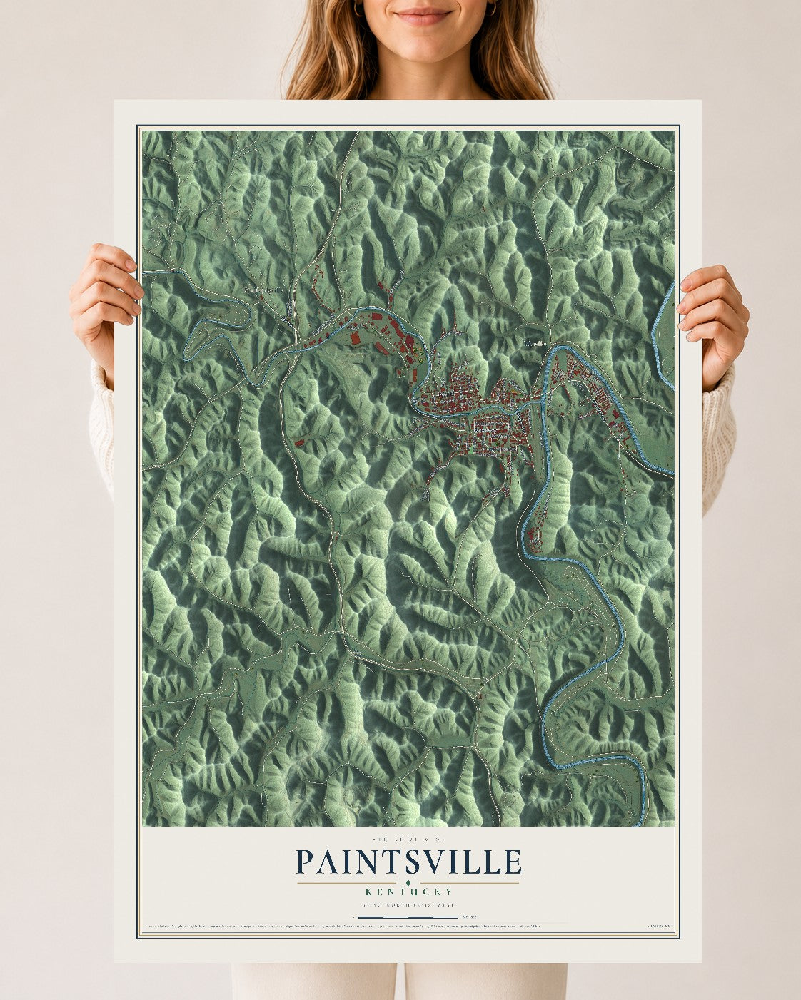 Map of Paintsville, Kentucky, 24 x 36 inch unframed archival matte print