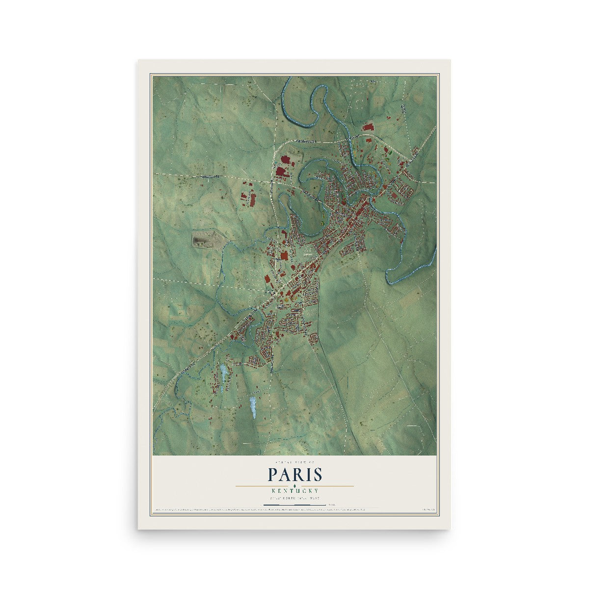 Map of Paris, Kentucky, 12 x 18 inch unframed archival matte print