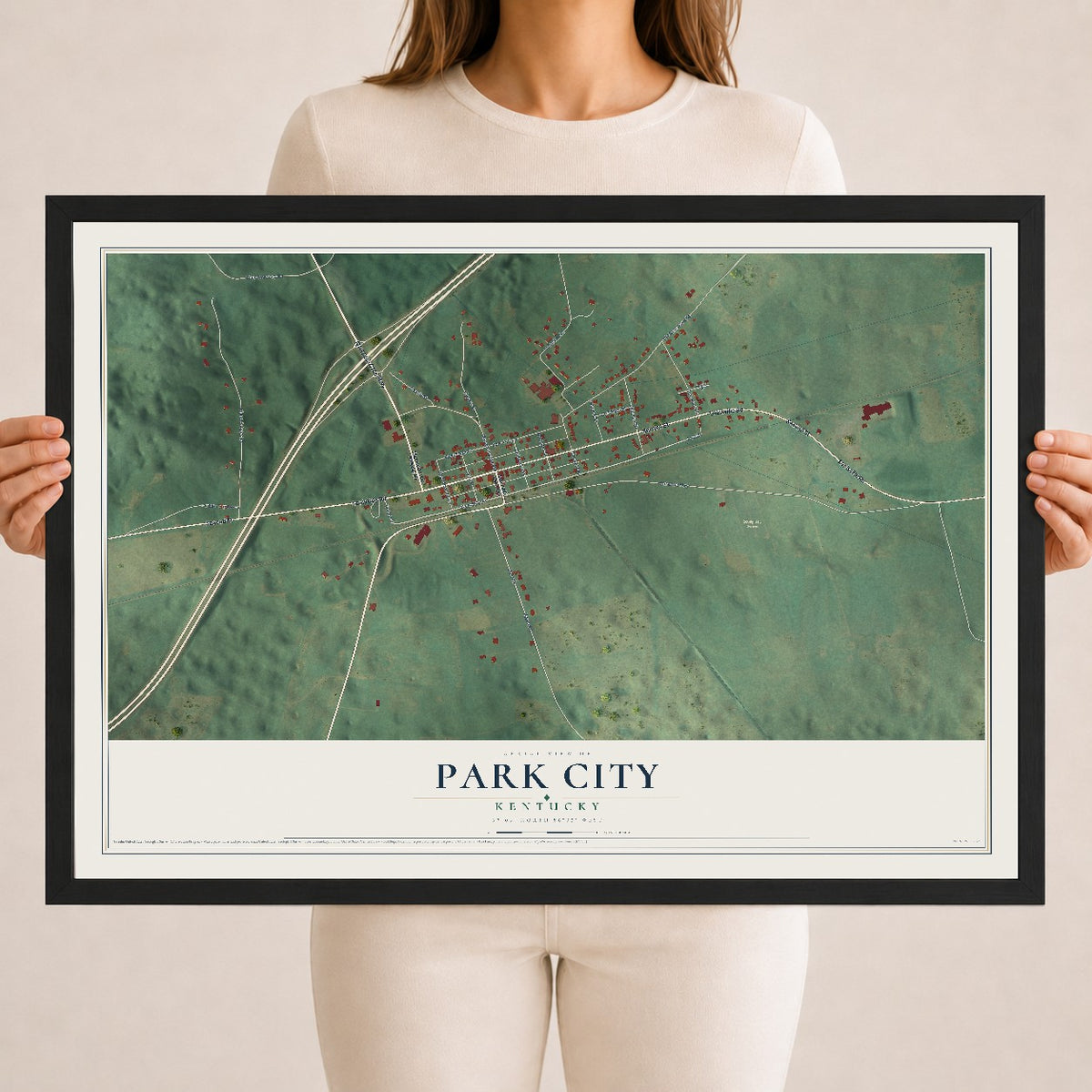 Map of Park City, Kentucky, 18 x 24 inch print in a black wood frame