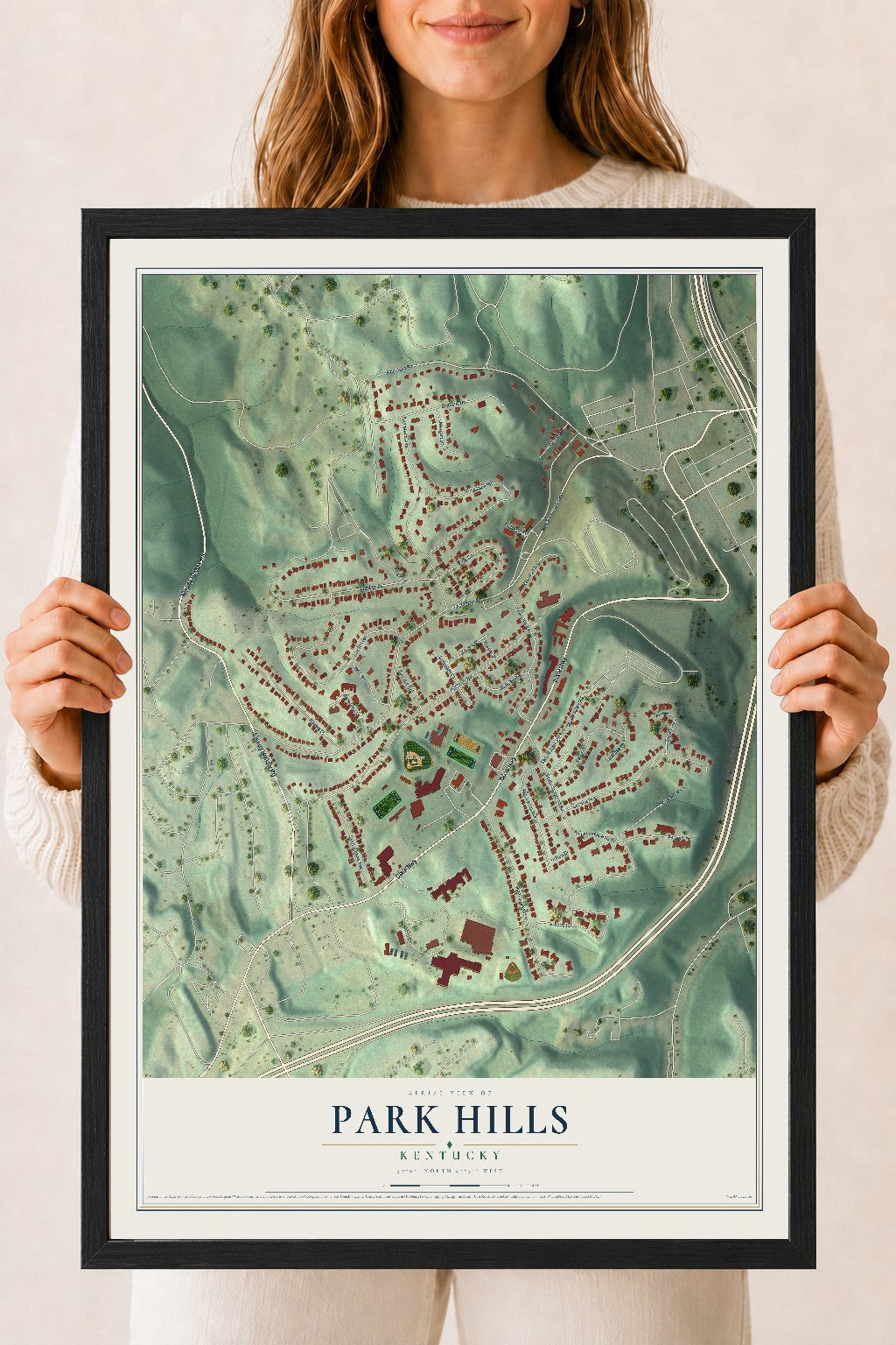 Map of Park Hills, Kentucky, 18 x 24 inch print in a black wood frame