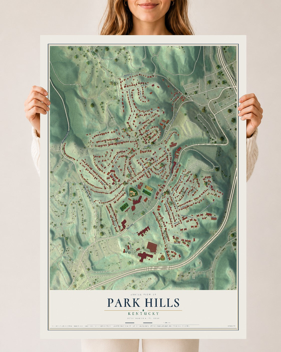Map of Park Hills, Kentucky, 24 x 36 inch unframed archival matte print