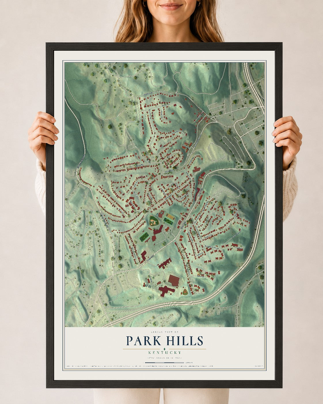 Map of Park Hills, Kentucky, 24 x 36 inch print in a black wood frame