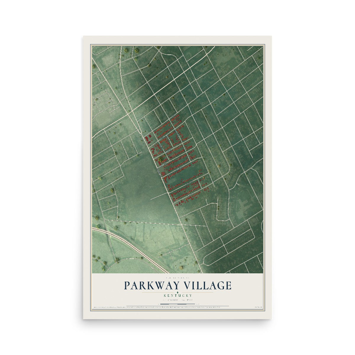 Map of Parkway Village, Kentucky, 12 x 18 inch unframed archival matte print