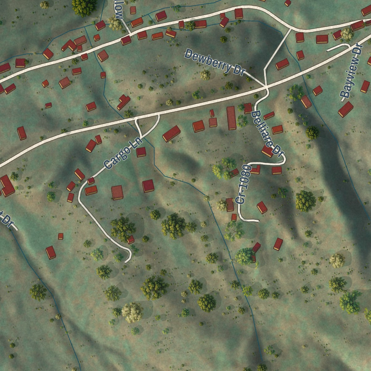 Close-up of the map of Payne Gap, Kentucky print showing street and building detail