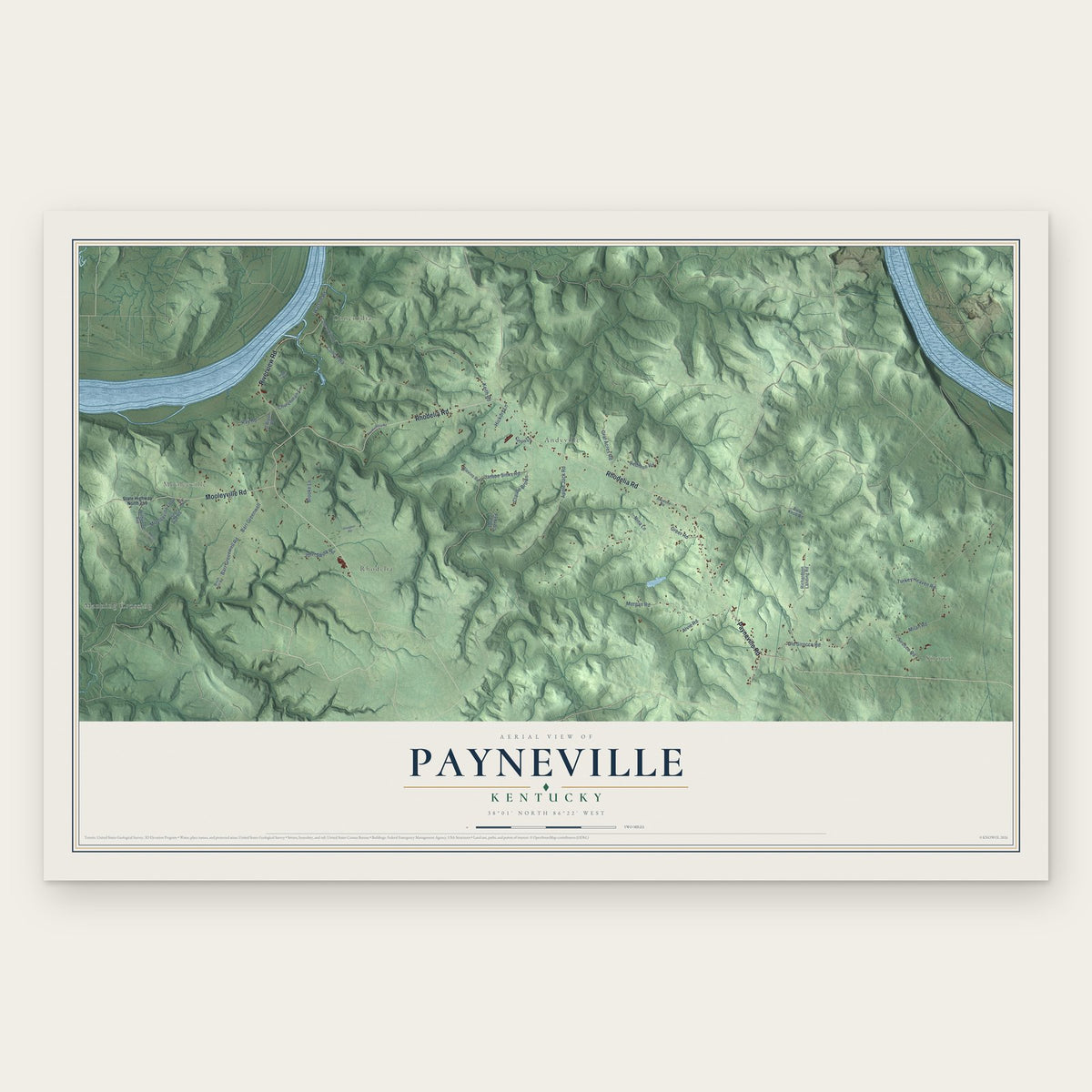 Payneville, Kentucky map print, the full design