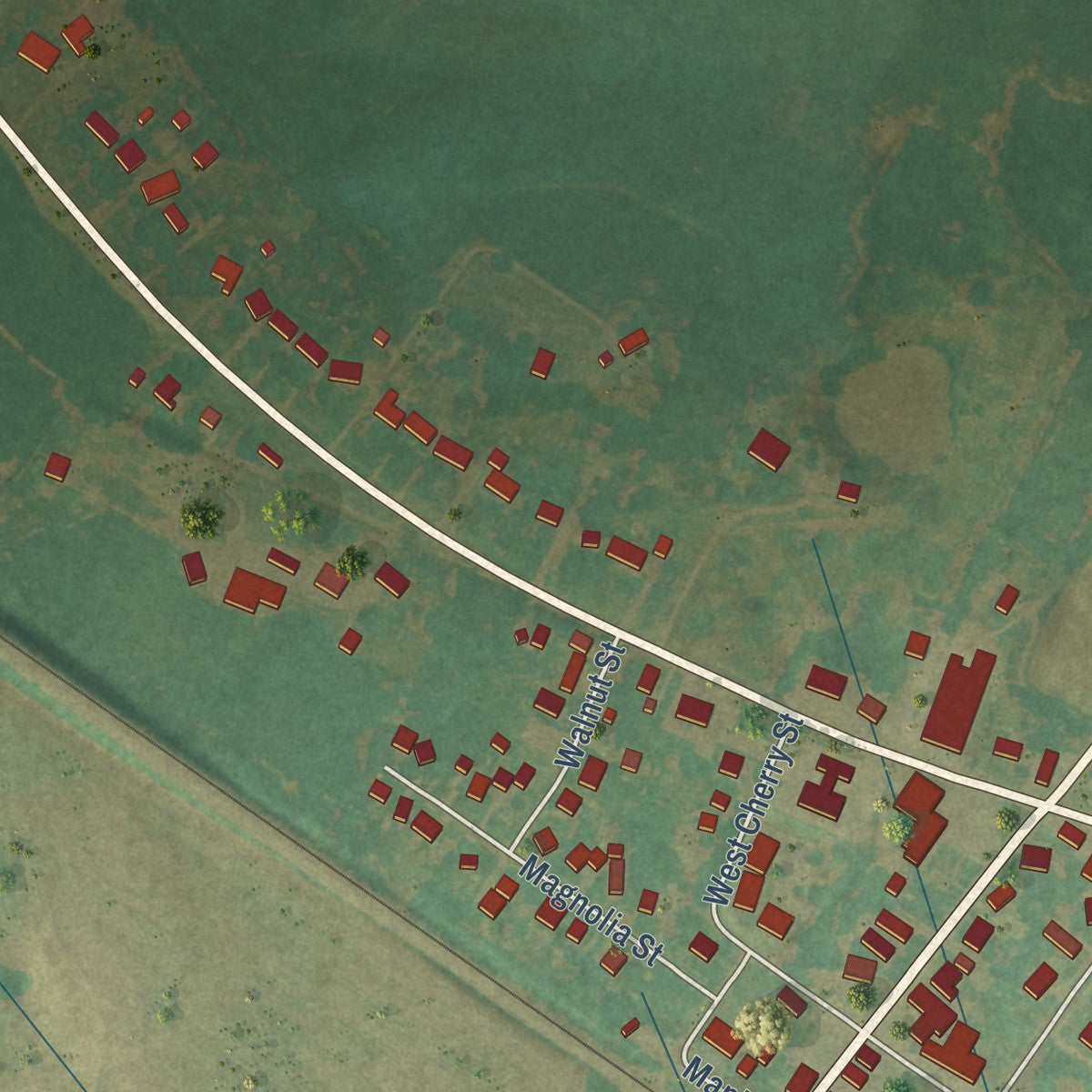 Second close-up of the map of Pembroke, Kentucky print showing more streets and buildings