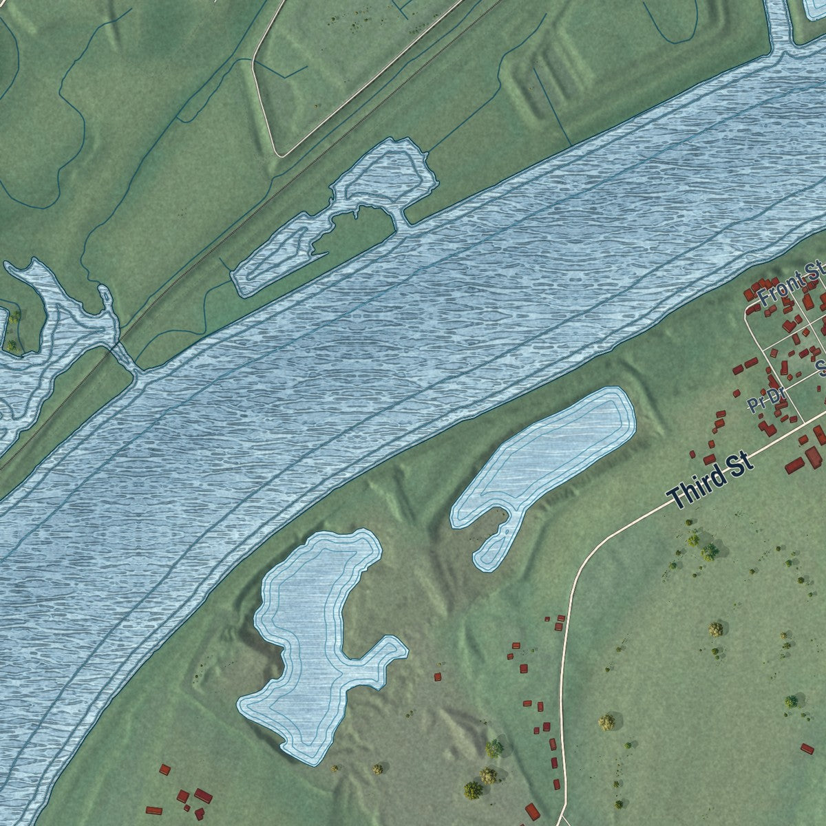 Close-up of the map of Petersburg, Kentucky print showing street and building detail