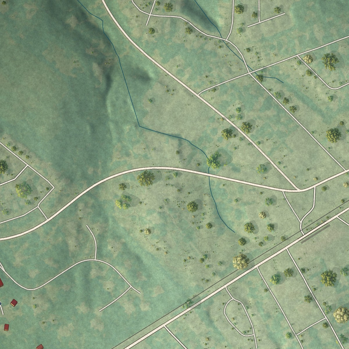 Close-up of the map of Pewee Valley, Kentucky print showing street and building detail