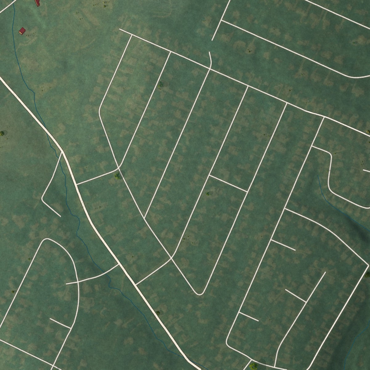 Second close-up of the map of Pewee Valley, Kentucky print showing more streets and buildings