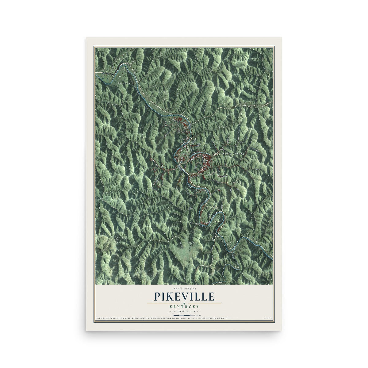 Map of Pikeville, Kentucky, 12 x 18 inch unframed archival matte print