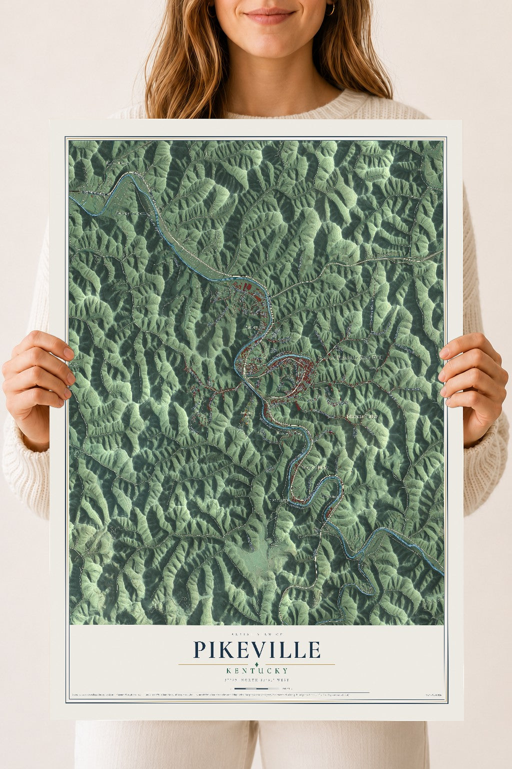 Map of Pikeville, Kentucky, 18 x 24 inch unframed archival matte print