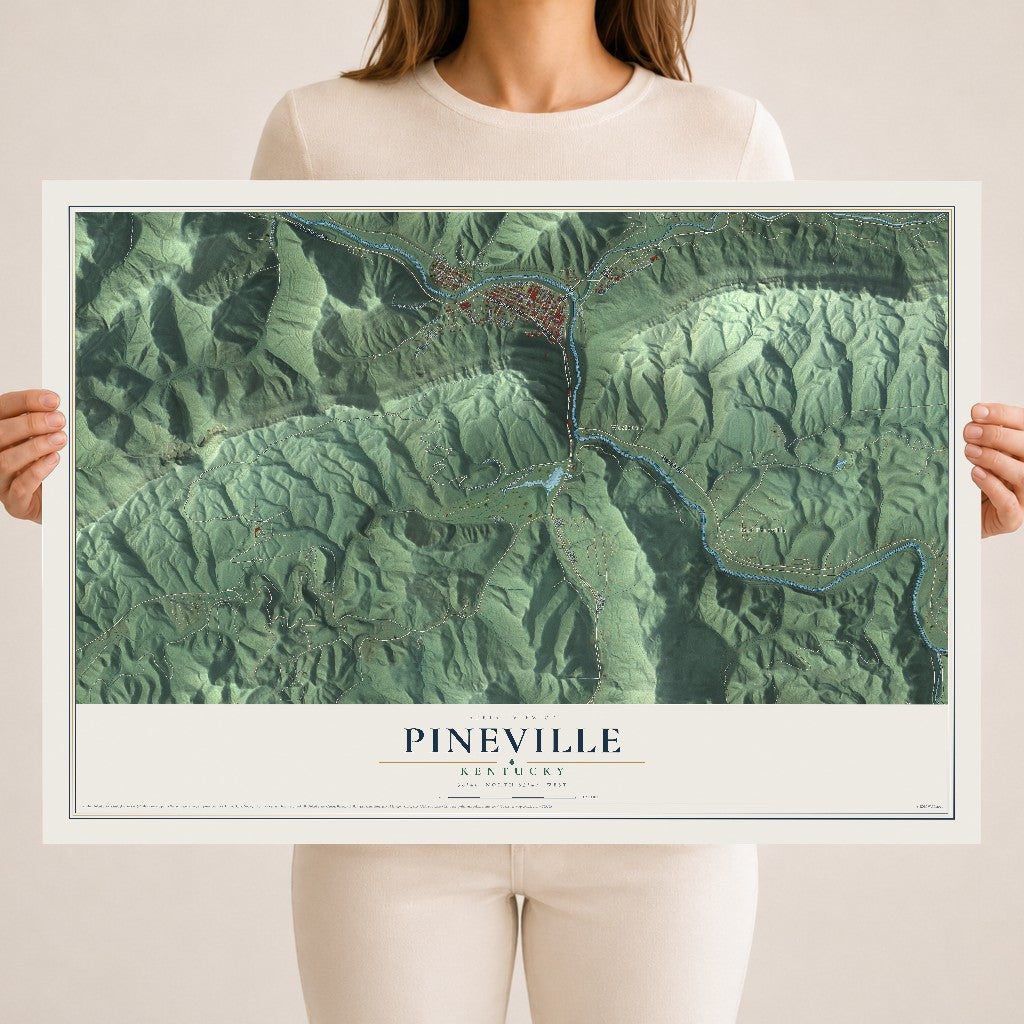Map of Pineville, Kentucky, 18 x 24 inch unframed archival matte print