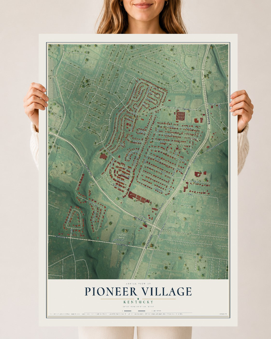 Map of Pioneer Village, Kentucky, 24 x 36 inch unframed archival matte print