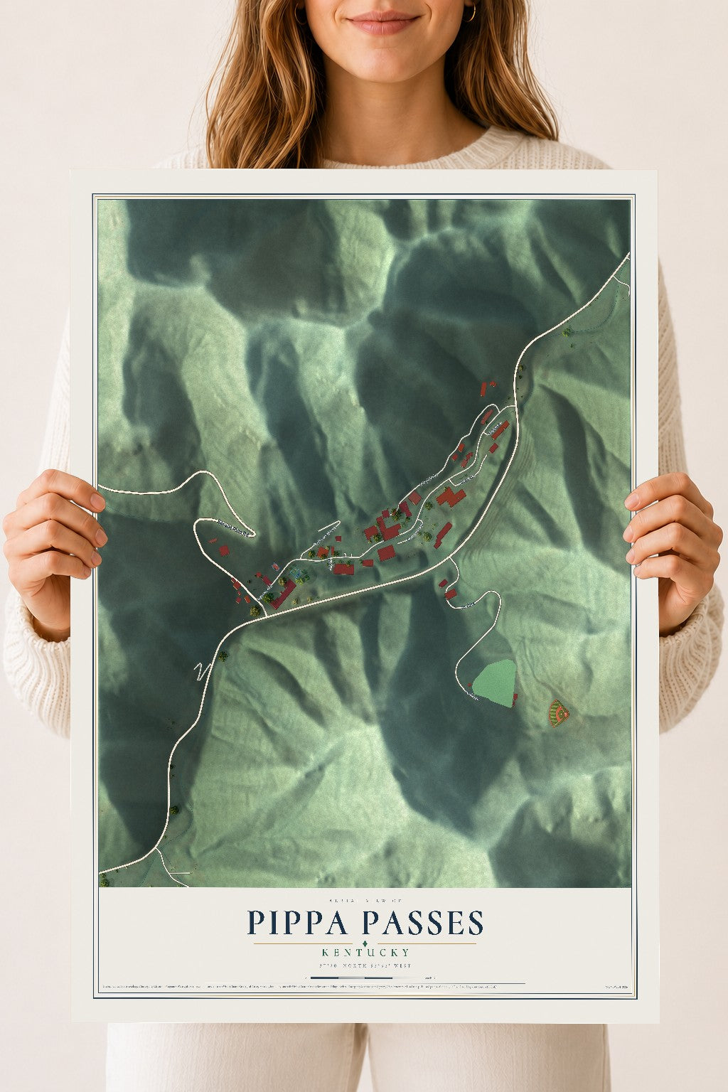 Map of Pippa Passes, Kentucky, 18 x 24 inch unframed archival matte print