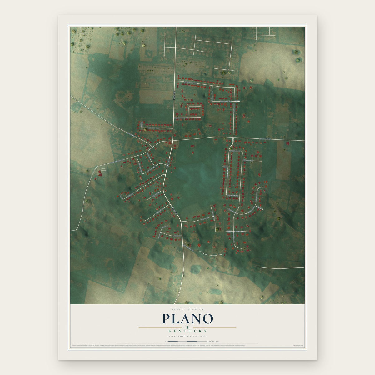 Plano, Kentucky map print, the full design