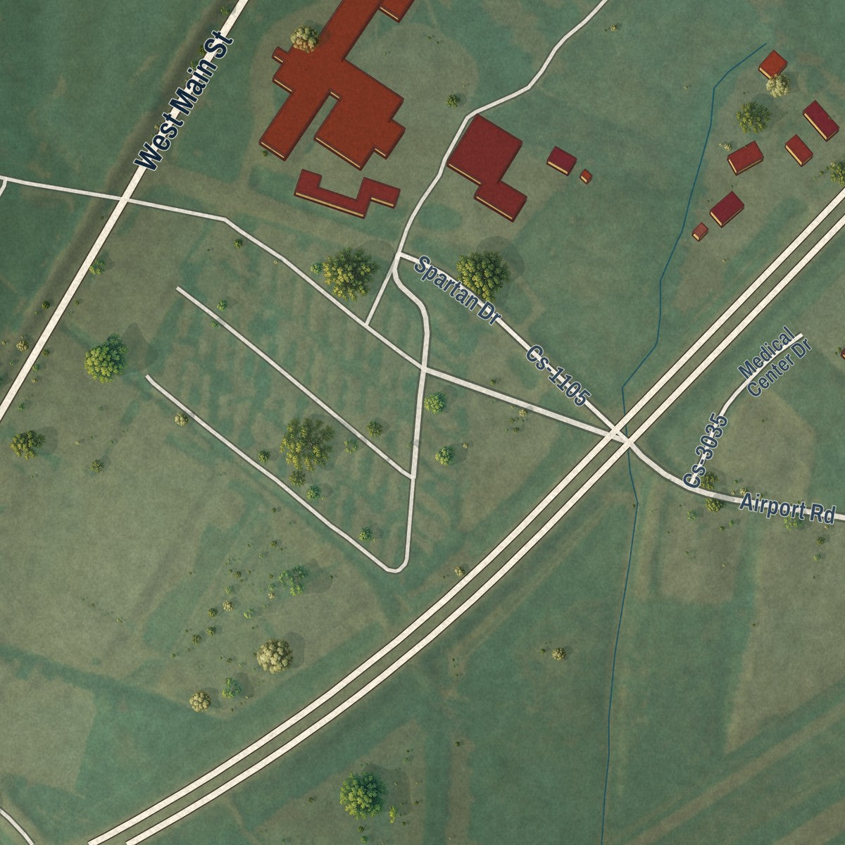 Second close-up of the map of Powderly, Kentucky print showing more streets and buildings