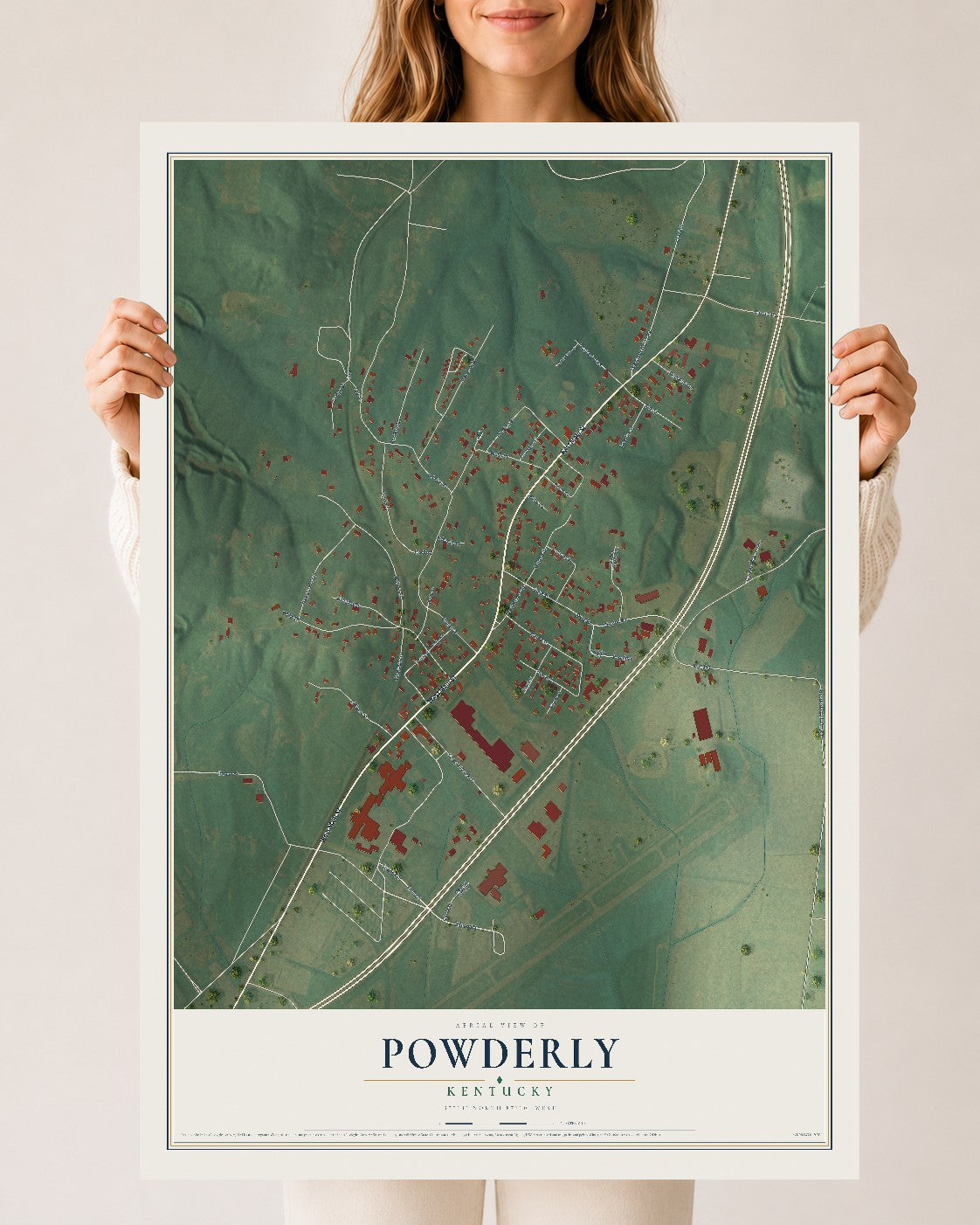 Map of Powderly, Kentucky, 24 x 36 inch unframed archival matte print