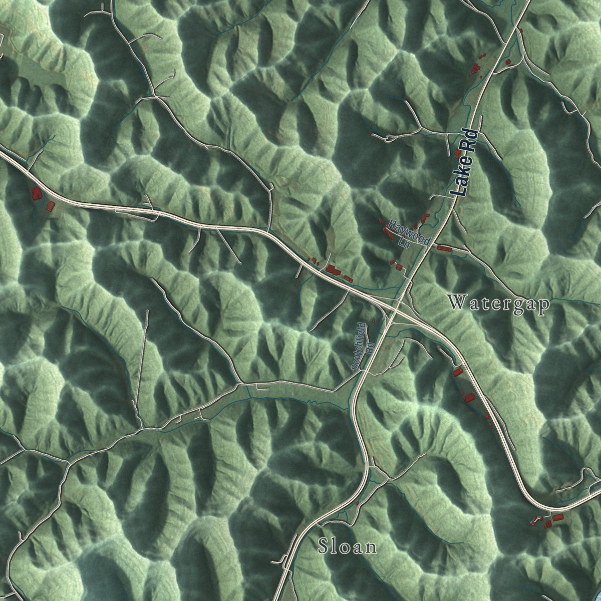 Close-up of the map of Prestonsburg, Kentucky print showing street and building detail