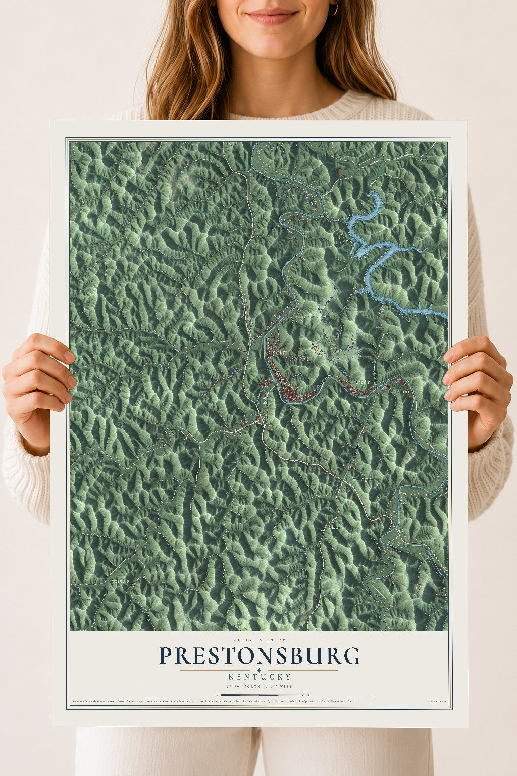 Map of Prestonsburg, Kentucky, 18 x 24 inch unframed archival matte print
