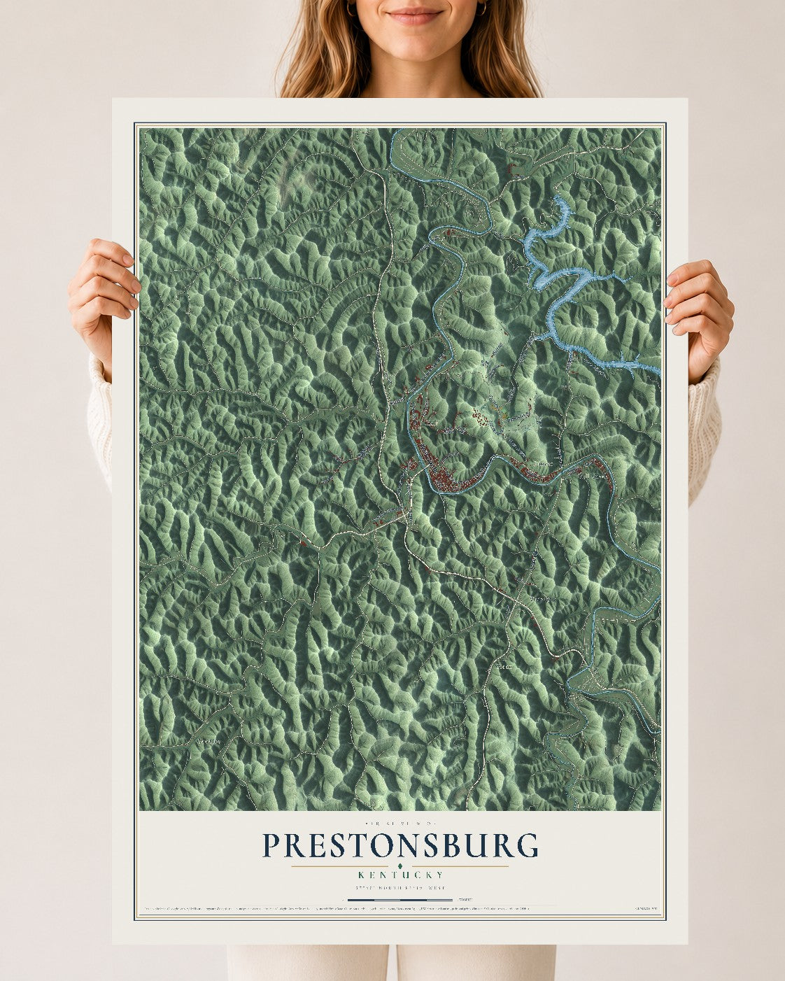 Map of Prestonsburg, Kentucky, 24 x 36 inch unframed archival matte print