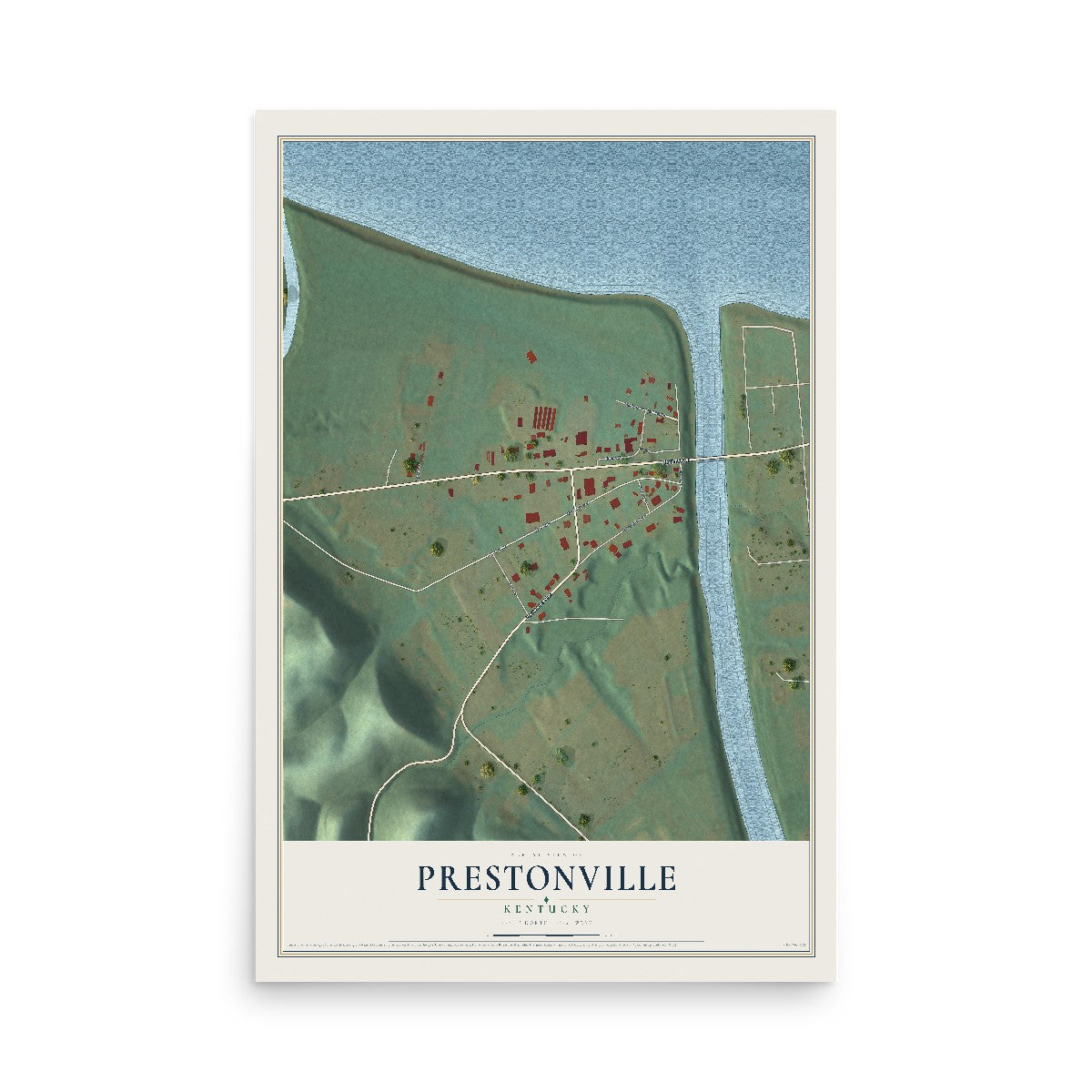 Map of Prestonville, Kentucky, 12 x 18 inch unframed archival matte print