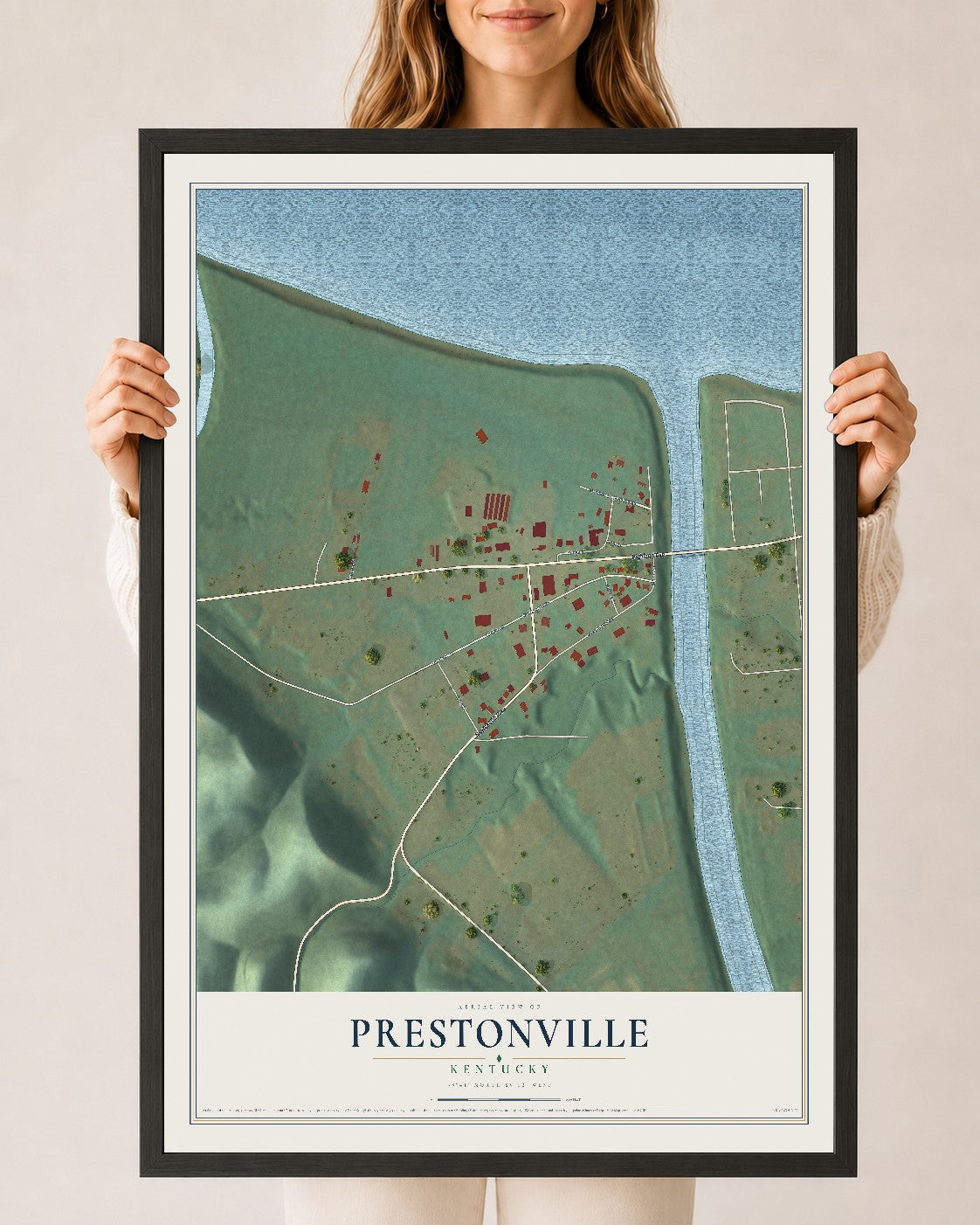 Map of Prestonville, Kentucky, 24 x 36 inch print in a black wood frame
