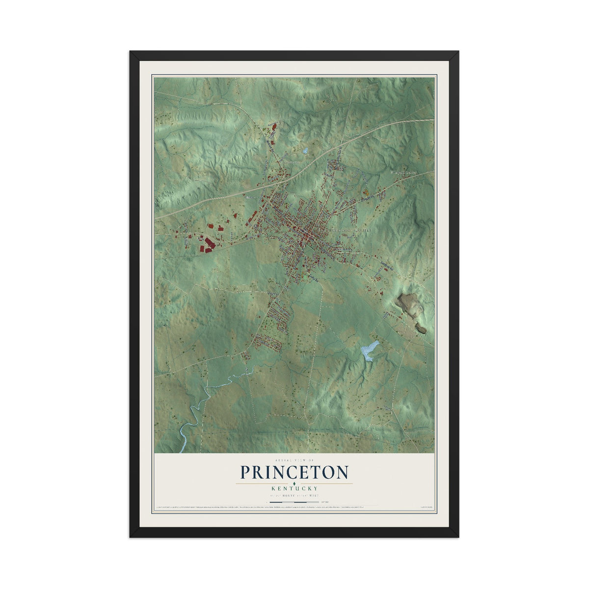 Map of Princeton, Kentucky, 12 x 18 inch print in a black wood frame