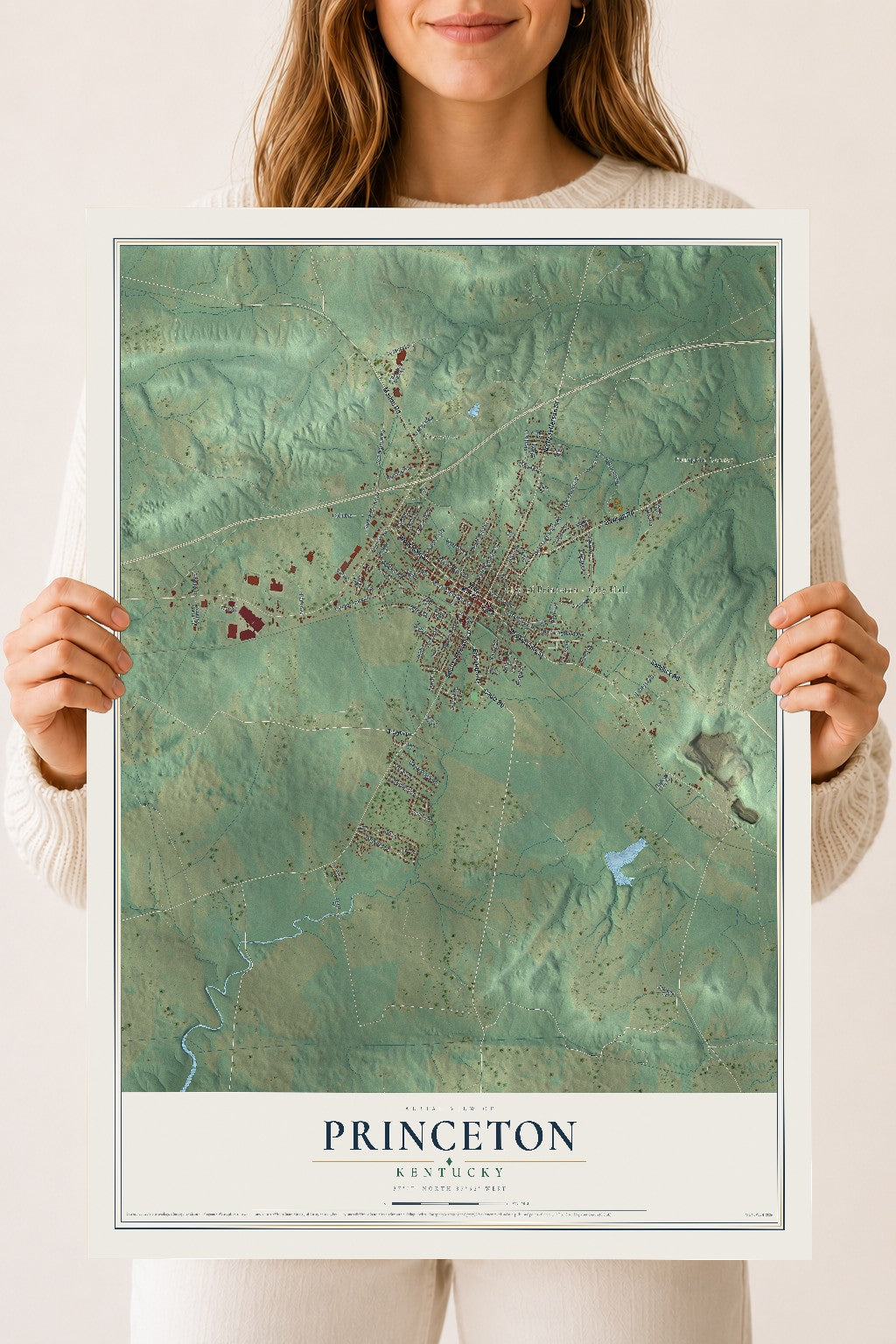 Map of Princeton, Kentucky, 18 x 24 inch unframed archival matte print