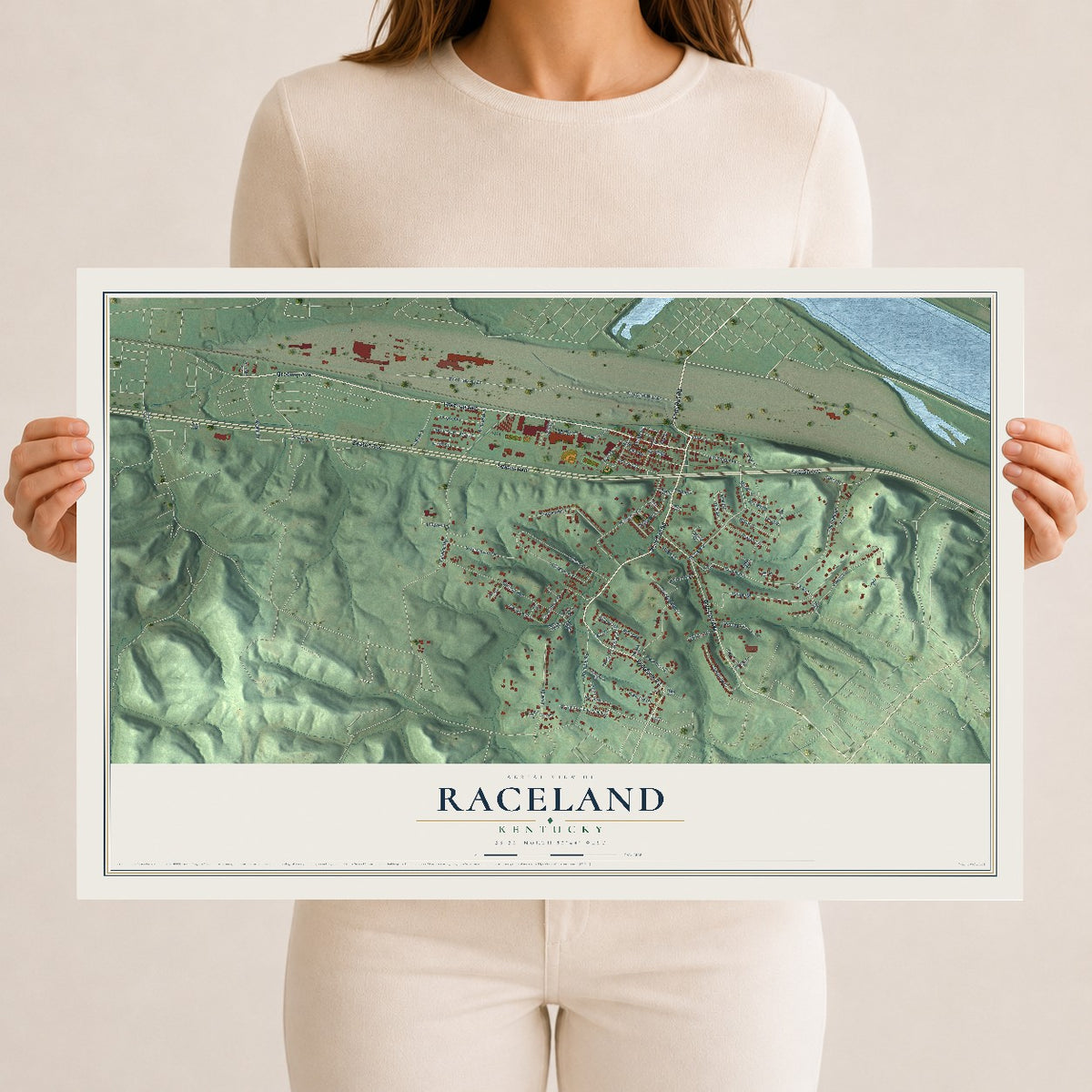 Map of Raceland, Kentucky, 12 x 18 inch unframed archival matte print