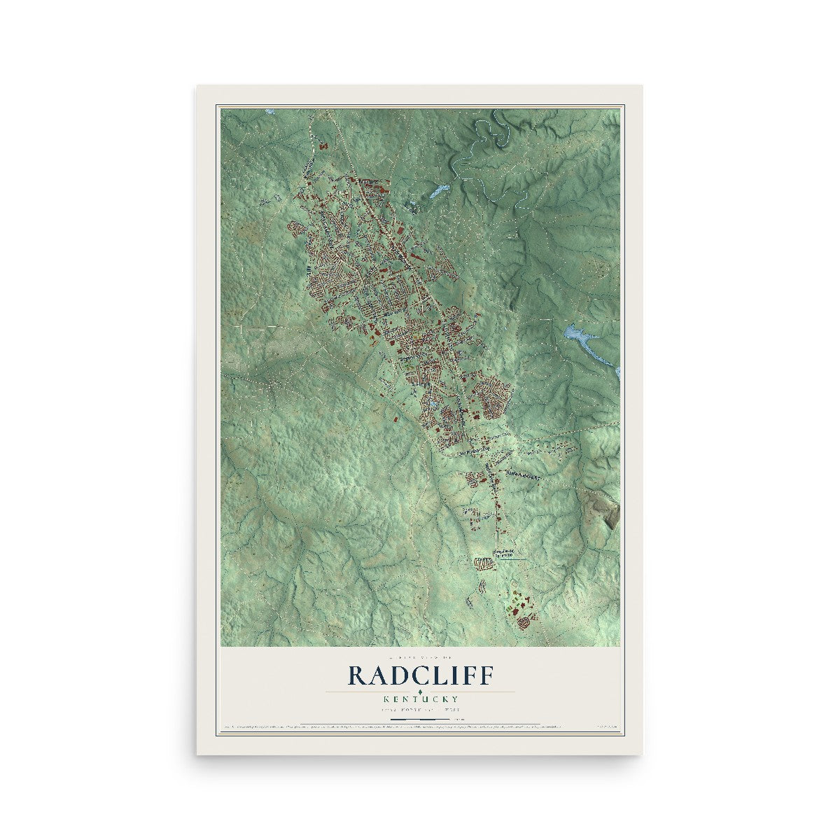 Map of Radcliff, Kentucky, 12 x 18 inch unframed archival matte print