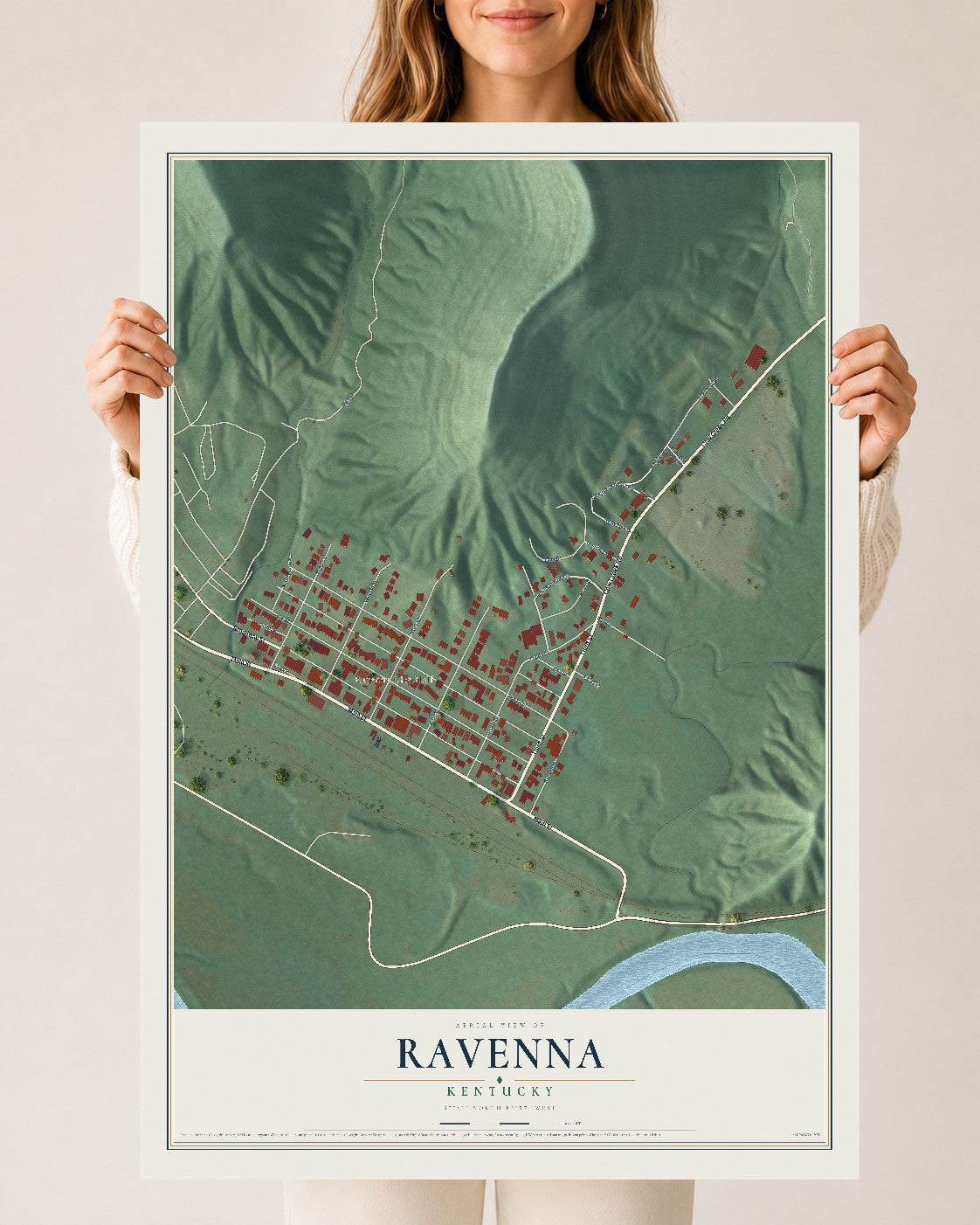 Map of Ravenna, Kentucky, 24 x 36 inch unframed archival matte print