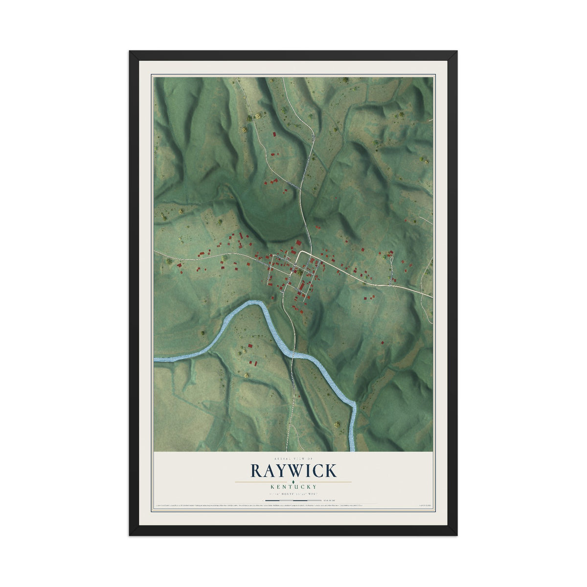 Map of Raywick, Kentucky, 12 x 18 inch print in a black wood frame