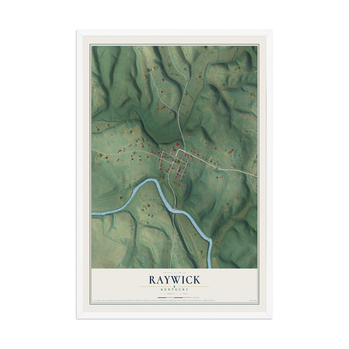 Map of Raywick, Kentucky, 12 x 18 inch print in a white wood frame