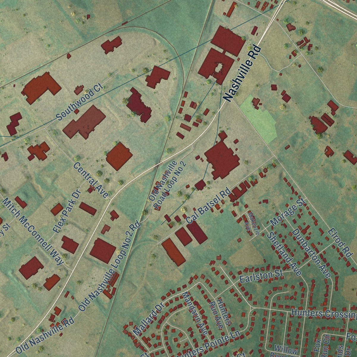 Close-up of the map of Rich Pond, Kentucky print showing street and building detail
