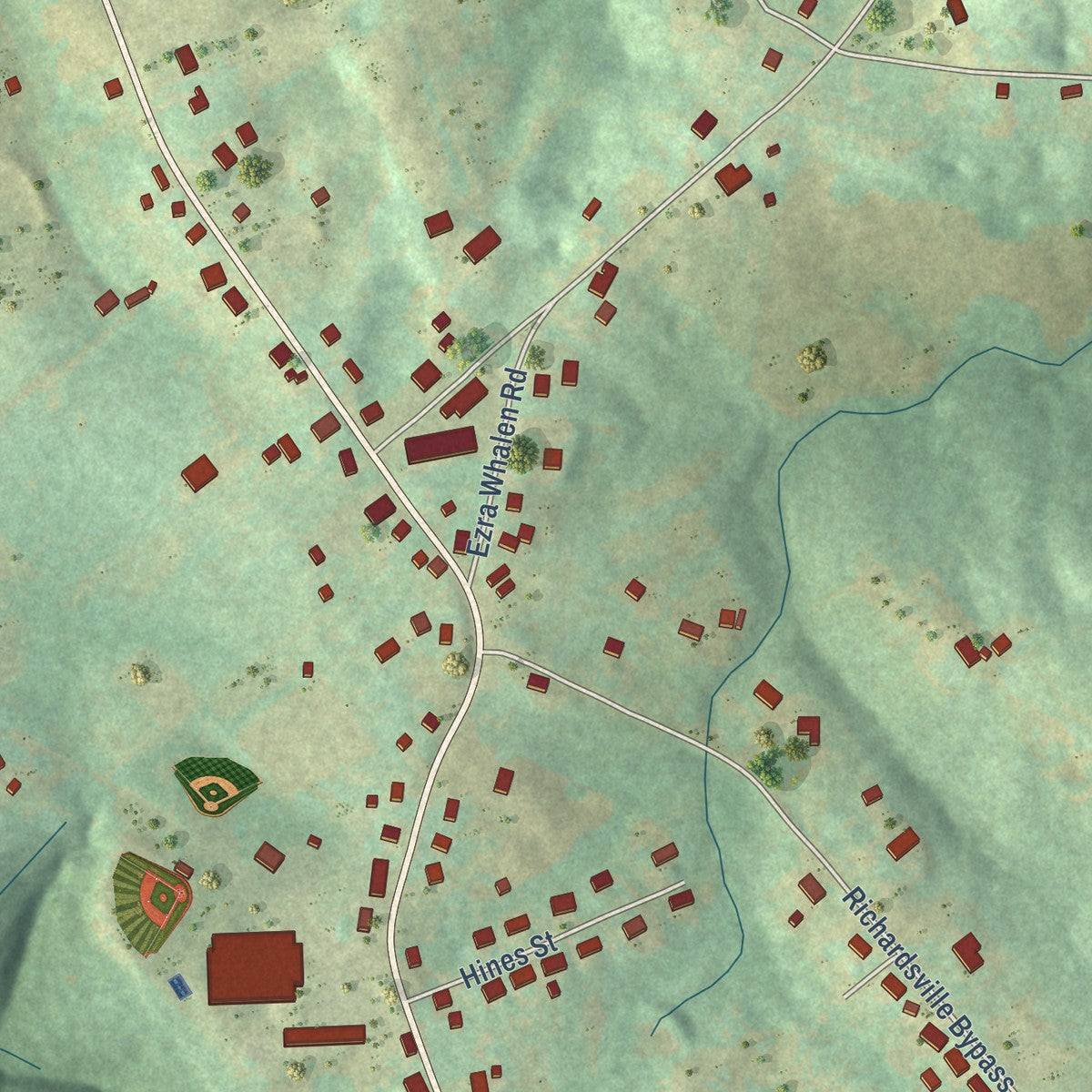 Close-up of the map of Richardsville, Kentucky print showing street and building detail