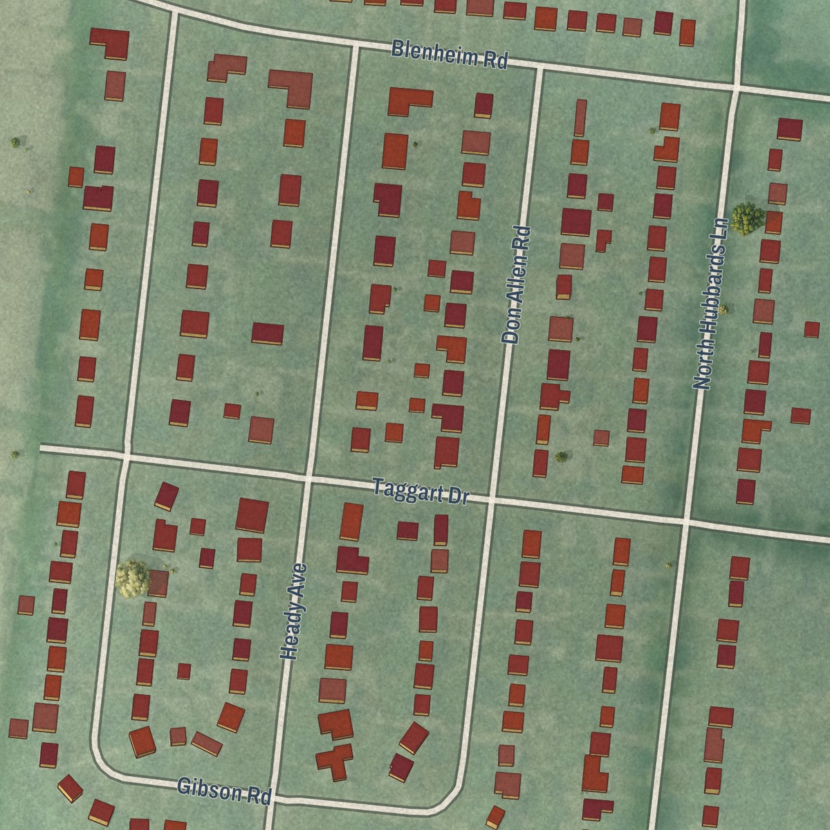 Close-up of the map of Richlawn, Kentucky print showing street and building detail
