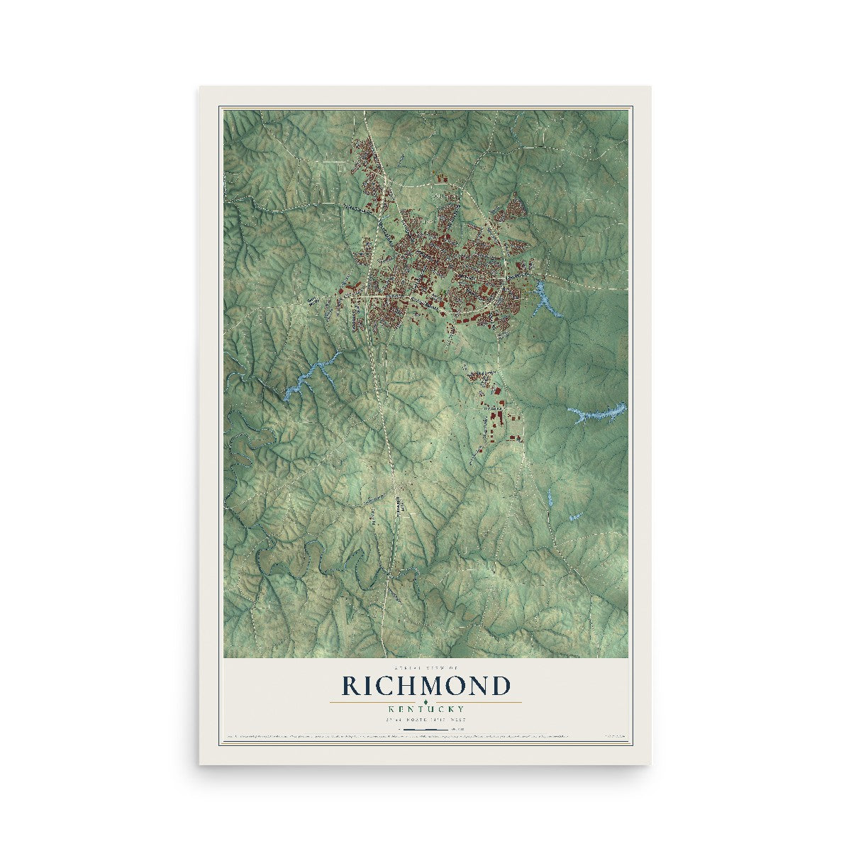 Map of Richmond, Kentucky, 12 x 18 inch unframed archival matte print