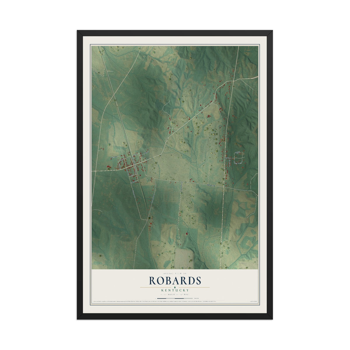 Map of Robards, Kentucky, 12 x 18 inch print in a black wood frame