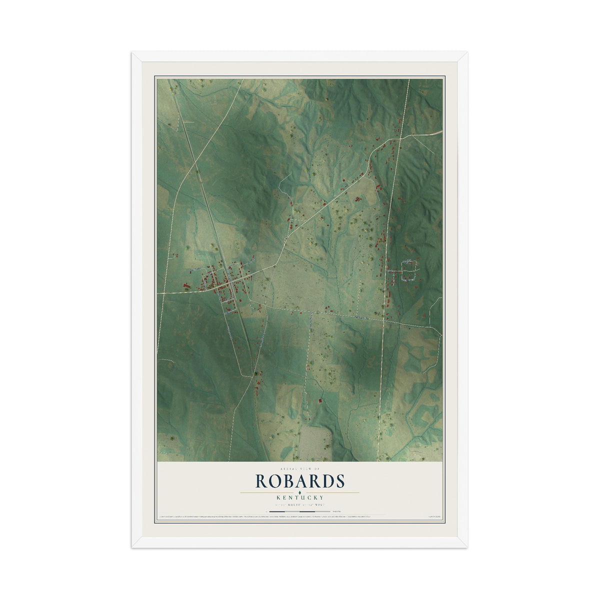 Map of Robards, Kentucky, 12 x 18 inch print in a white wood frame