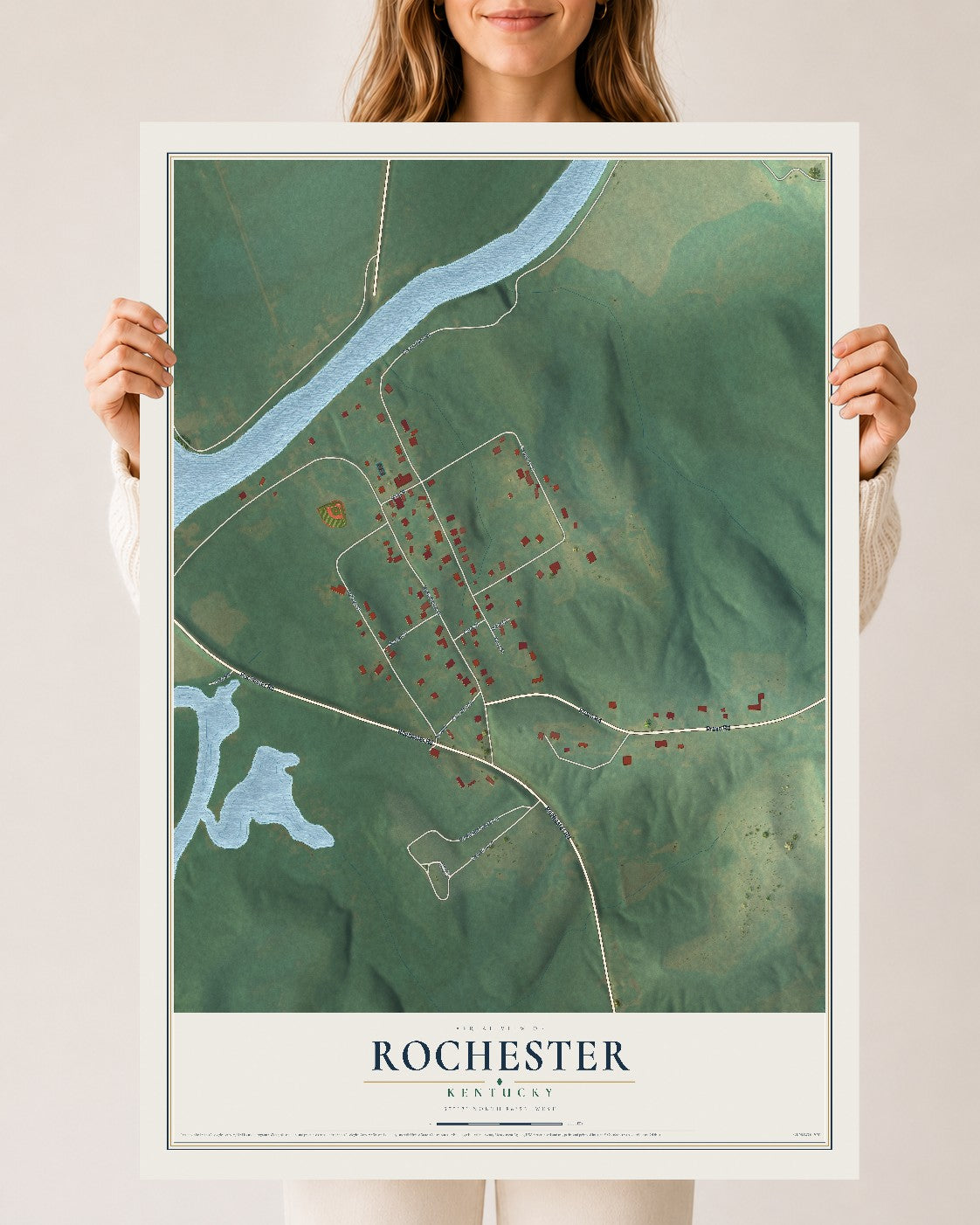 Map of Rochester, Kentucky, 24 x 36 inch unframed archival matte print