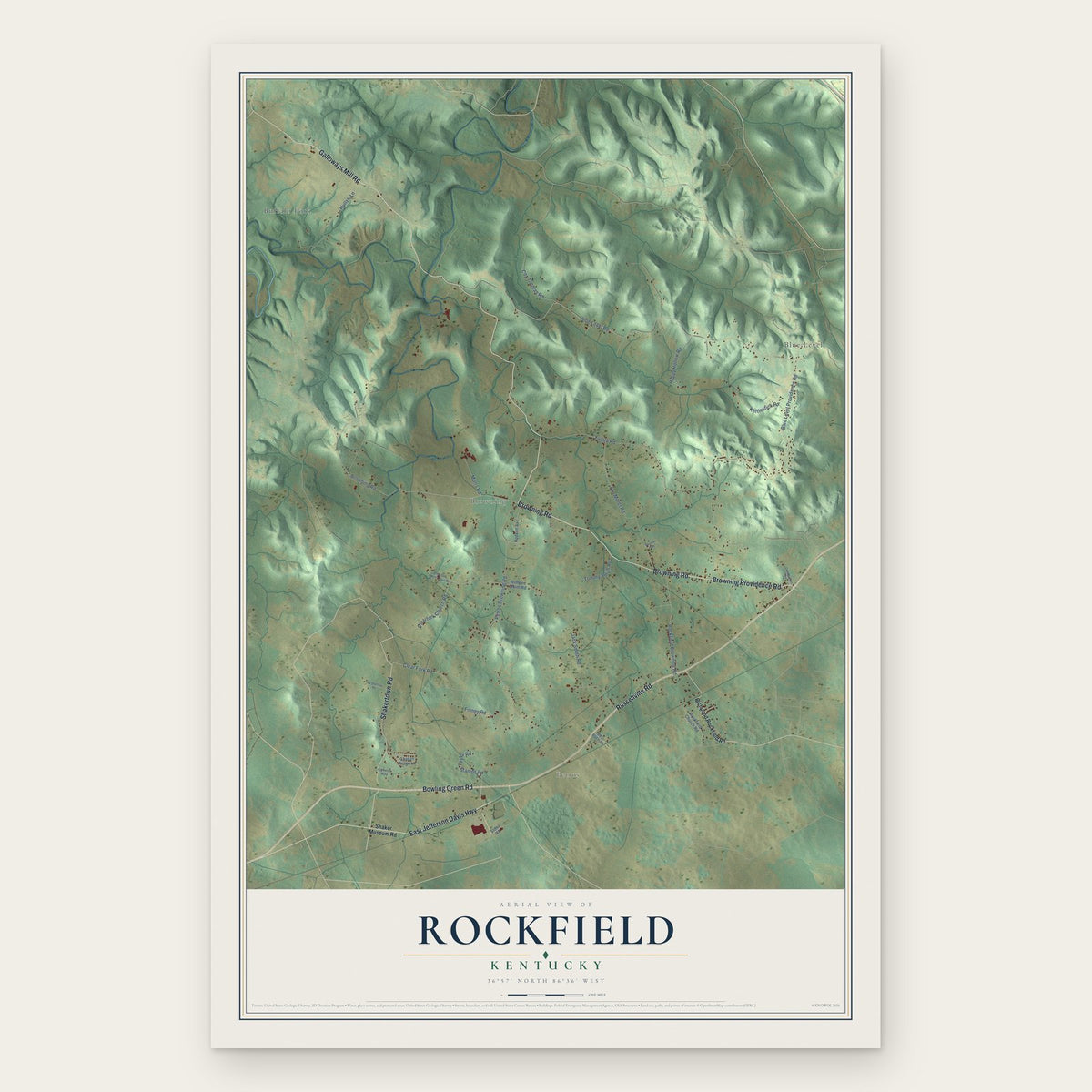 Rockfield, Kentucky map print, the full design