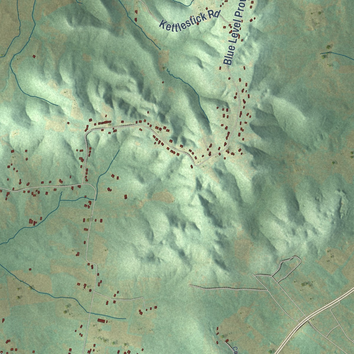 Close-up of the map of Rockfield, Kentucky print showing street and building detail