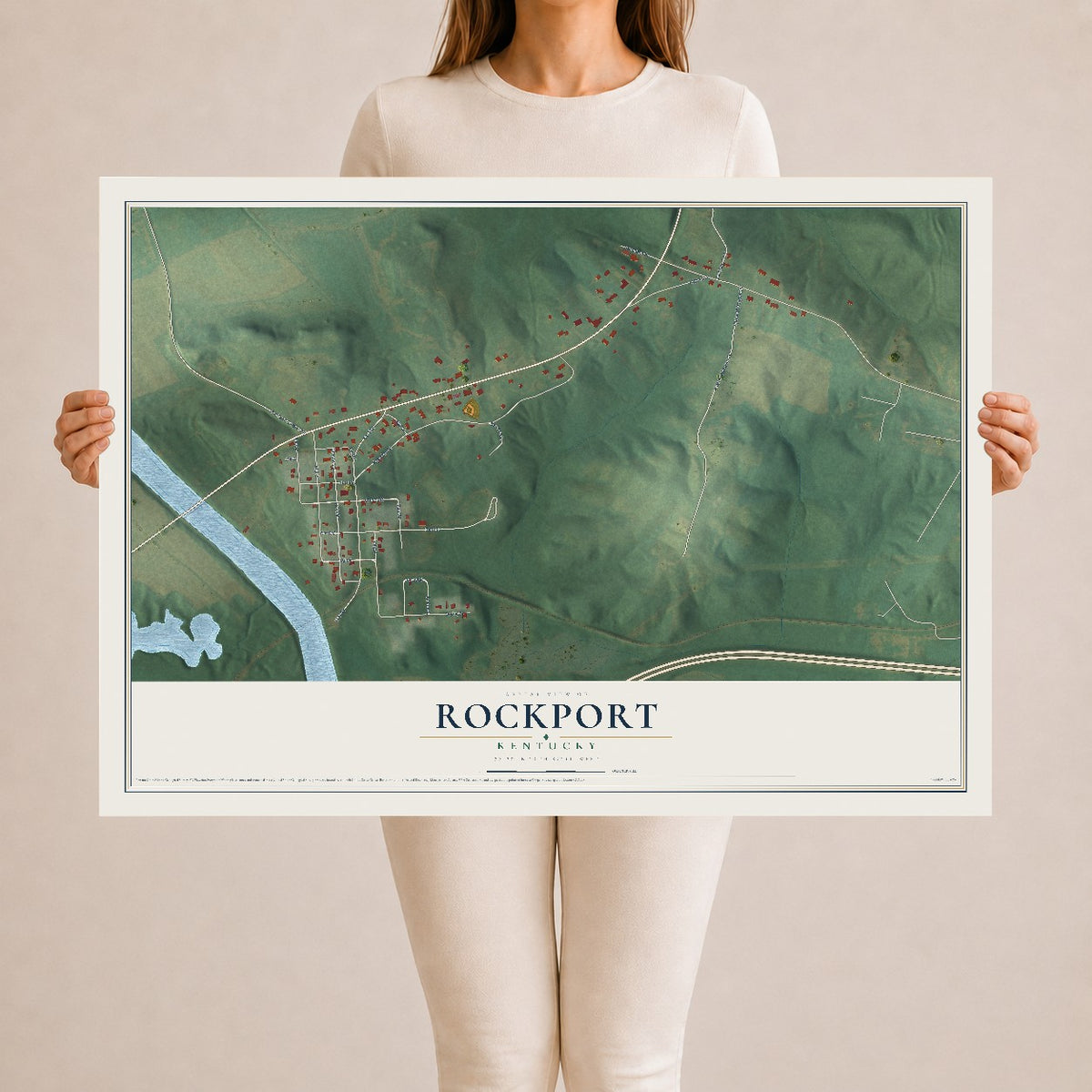 Map of Rockport, Kentucky, 24 x 36 inch unframed archival matte print