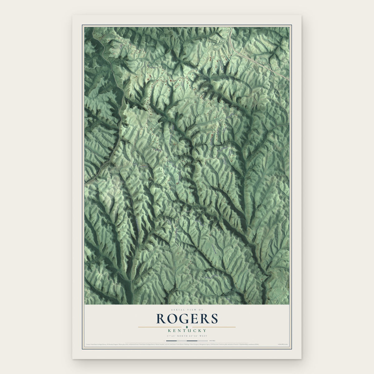 Rogers, Kentucky map print, the full design