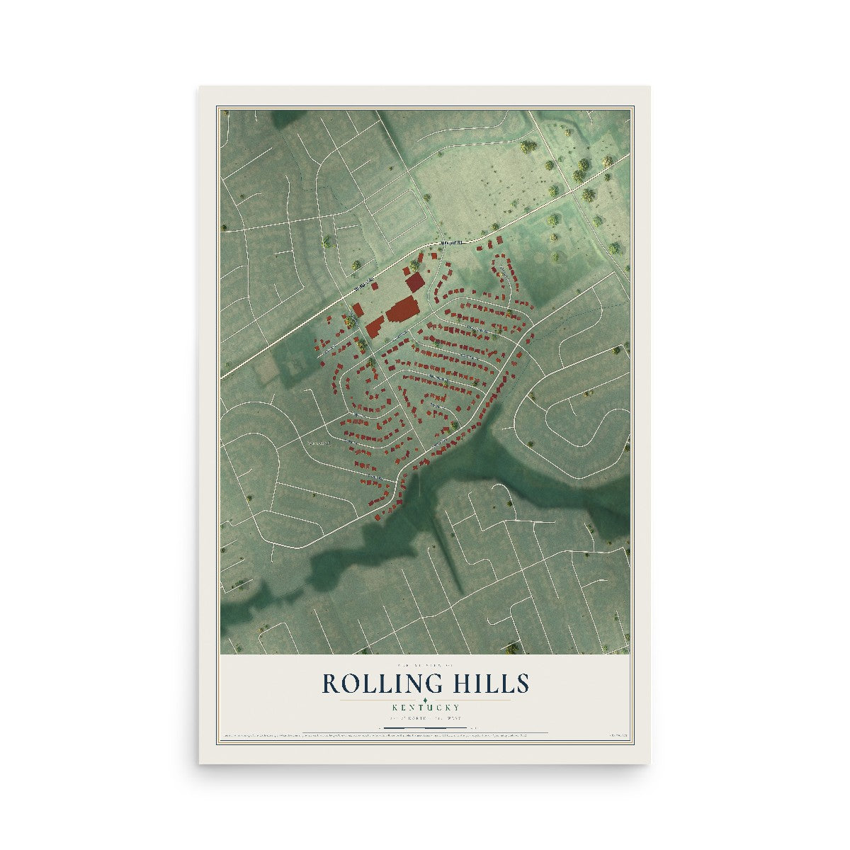 Map of Rolling Hills, Kentucky, 12 x 18 inch unframed archival matte print