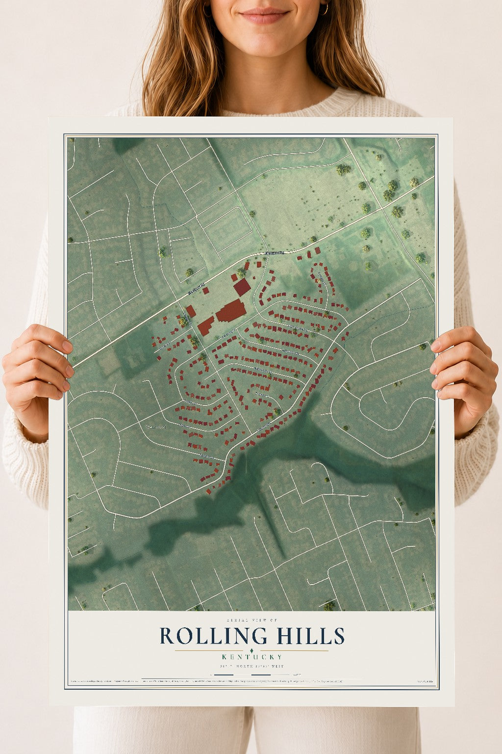 Map of Rolling Hills, Kentucky, 18 x 24 inch unframed archival matte print