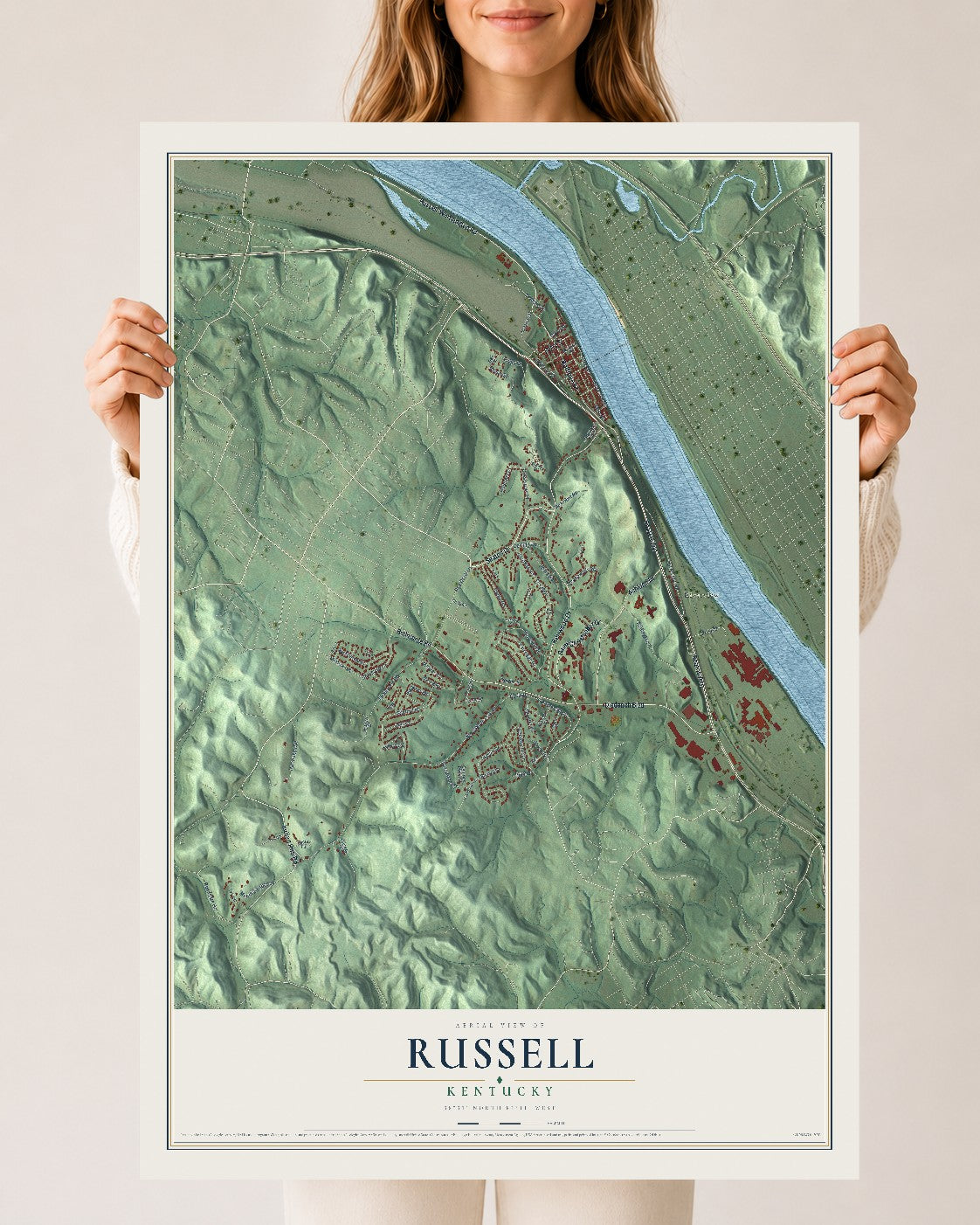 Map of Russell, Kentucky, 24 x 36 inch unframed archival matte print