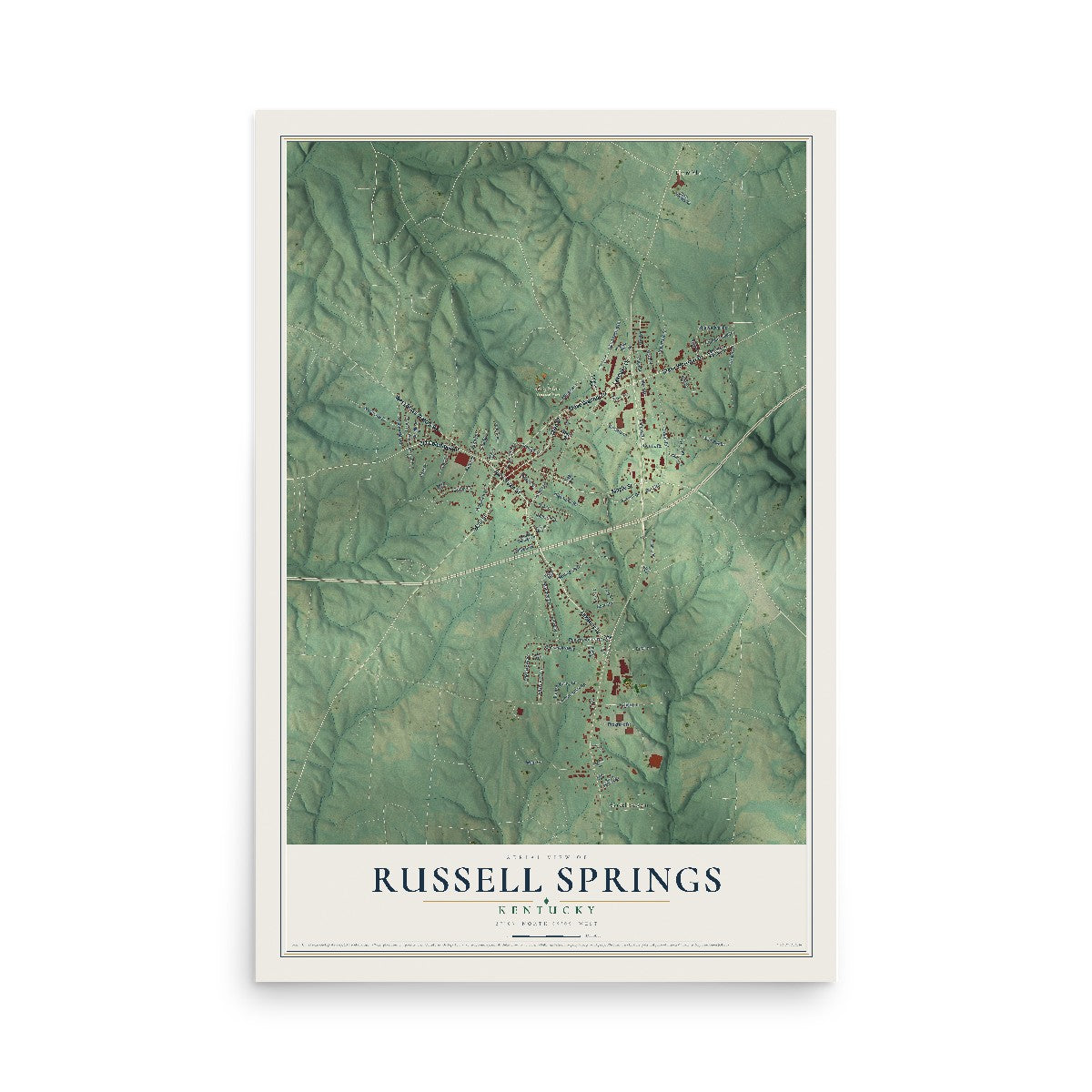 Map of Russell Springs, Kentucky, 12 x 18 inch unframed archival matte print