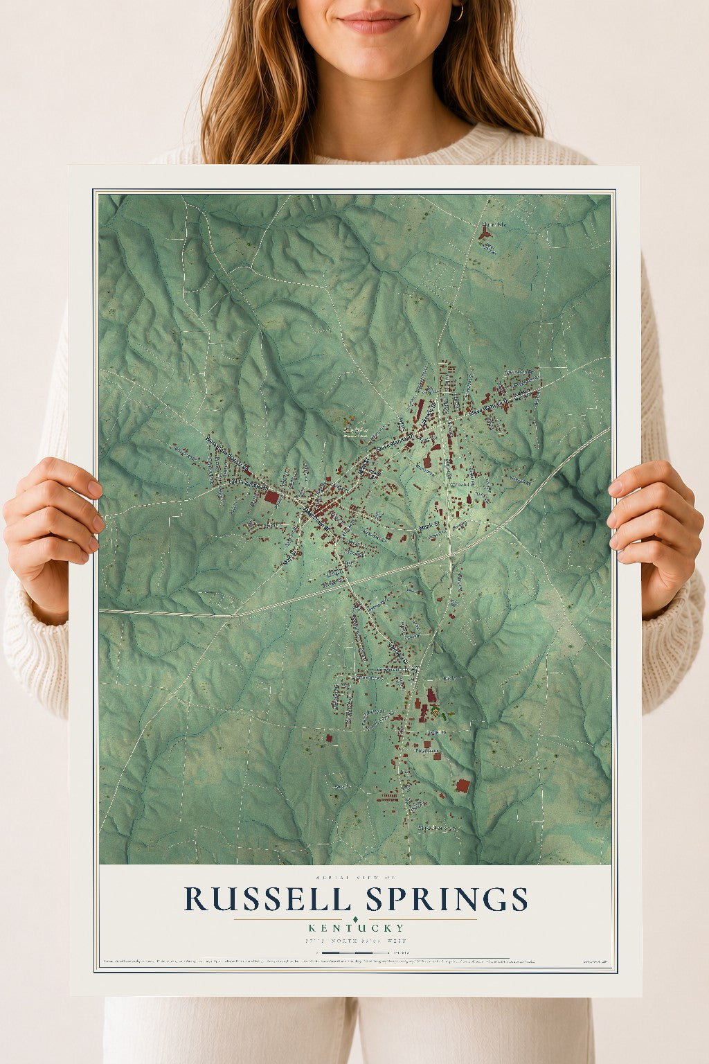 Map of Russell Springs, Kentucky, 18 x 24 inch unframed archival matte print