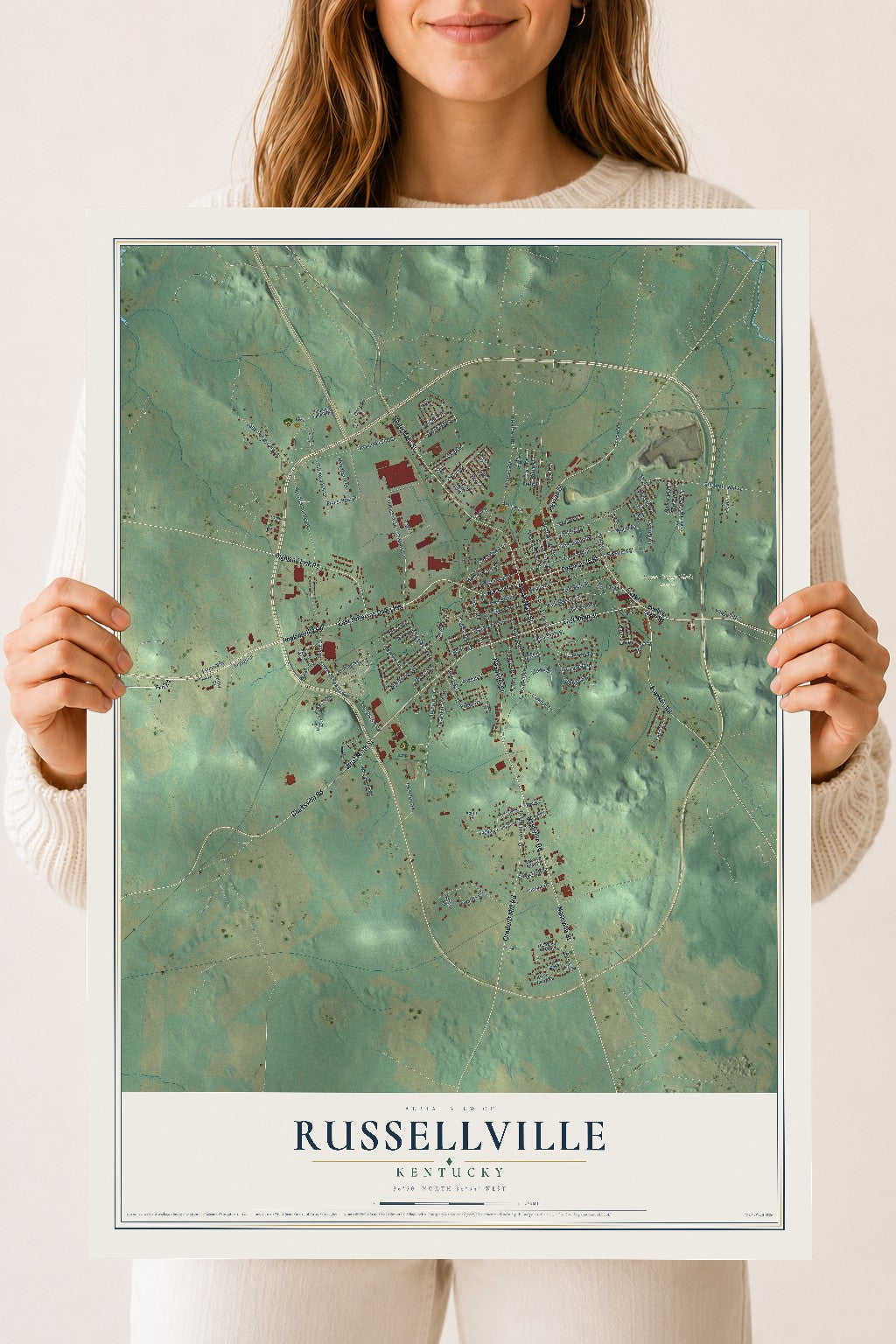 Map of Russellville, Kentucky, 18 x 24 inch unframed archival matte print
